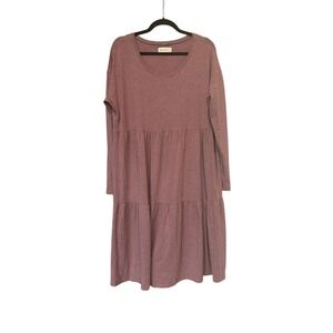 Twigg & Feather Pink Babydoll Midi Dress Bamboo Cotton Tiered Stretch L Normcore